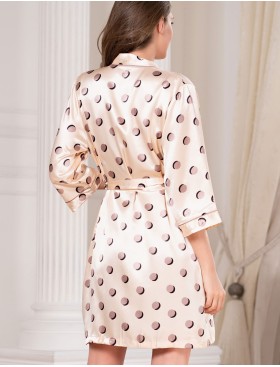 Атласный халат в горох Mia-Mella JULIA PRINT 7073 ванильный, Цвет: ванильный горошек, Размеры: XS, изображение 2
