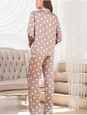 Атласная пижама в горох Mia-Mella JULIA PRINT 7076 кофейный, Цвет: кофейный горошек, Размеры: XS, изображение 2