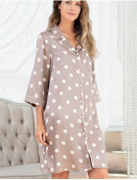 Удлиненная атласная рубашка в горох Mia-Mella JULIA PRINT 7077 кофейный, Цвет: кофейный горошек, Размеры: XS