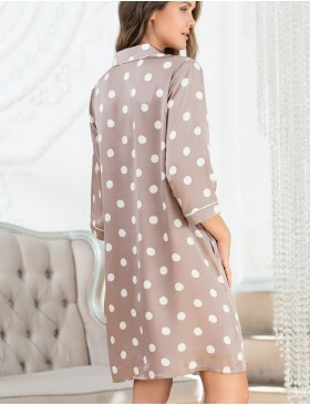 Удлиненная атласная рубашка в горох Mia-Mella JULIA PRINT 7077 кофейный, Цвет: кофейный горошек, Размеры: XS, изображение 2