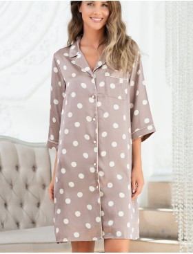 Удлиненная атласная рубашка в горох Mia-Mella JULIA PRINT 7077 кофейный, Цвет: кофейный горошек, Размеры: XS, изображение 3