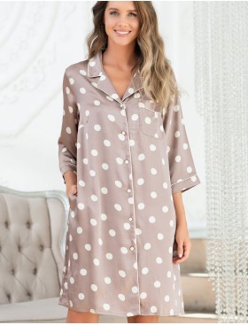 Удлиненная атласная рубашка в горох Mia-Mella JULIA PRINT 7077 кофейный, Цвет: кофейный горошек, Размеры: XS, изображение 4