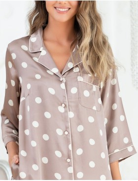 Удлиненная атласная рубашка в горох Mia-Mella JULIA PRINT 7077 кофейный, Цвет: кофейный горошек, Размеры: XS, изображение 5