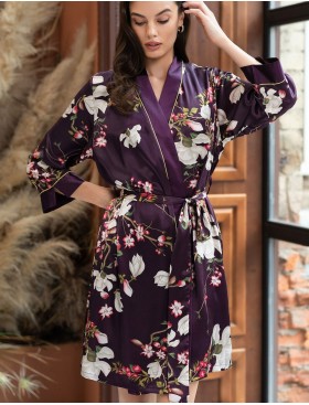 Шелковый халат-кимоно Mia-Amore MAGNOLIA 3523, Цвет: бордовый, Размеры: XS