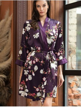 Шелковый халат-кимоно Mia-Amore MAGNOLIA 3523, Цвет: бордовый, Размеры: XS, изображение 3