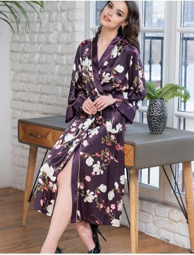 Длинный шелковый халат Mia-Amore MAGNOLIA 3529, Цвет: бордовый, Размеры: L/XL