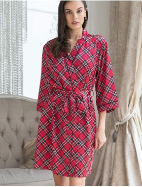 Атласный халат в клетку Mia-Mella CHESTER 7373, Цвет: красный, Размеры: S/M, изображение 3