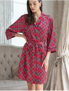 Атласный халат в клетку Mia-Mella CHESTER 7373, Цвет: красный, Размеры: S/M