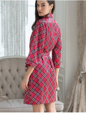 Атласный халат в клетку Mia-Mella CHESTER 7373, Цвет: красный, Размеры: S/M, изображение 2