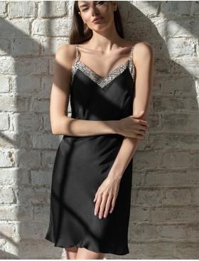 Шёлковая чёрная сорочка Mia-Amore RUNA 3991, Цвет: черный, Размеры: M, изображение 3