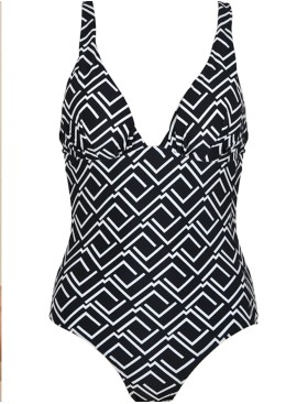 Черно-белый закрытый купальник Naturana 73412, Цвет: черный набивной, Размеры: 80B, изображение 2