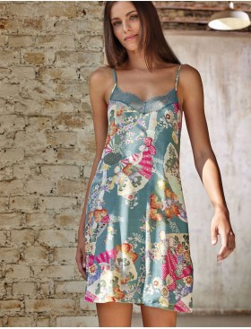 Сорочка из узорчатой вискозы Lormar FAN 631747co salvia/batida, Цвет: salvia/batida (зеленый/бежевый), Размеры: S