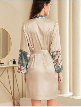 Короткий халат из шёлка Mia-Amore MARYROSE 4183, Цвет: белое золото, Размеры: S/M, изображение 2