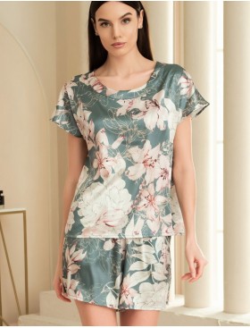 Шелковая пижама с цветами Mia-Amore MARYROSE 4184, Цвет: тимьян, Размеры: S