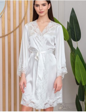 Шелковый запашной халат Mia-Amore ADELINA 4173 белый, Цвет: белый, Размеры: L/XL