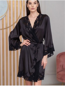 Шелковый запашной халат Mia-Amore ADELINA 4173 черный, Цвет: черный, Размеры: XS