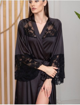 Халат из шёлка и кружева Mia-Amore ADELINA 4179 черный, Цвет: черный, Размеры: S/M