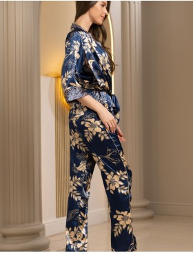 Пижама-тройка из атласа Mia-Amore BLUE-MARINE 8424, Цвет: блюмарин, Размеры: XL, изображение 4