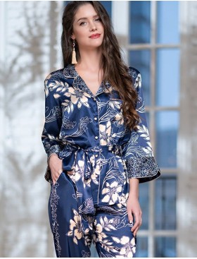 Брючный комплект из атласа Mia-Amore BLUE-MARINE 8446, Цвет: блюмарин, Размеры: M, изображение 3