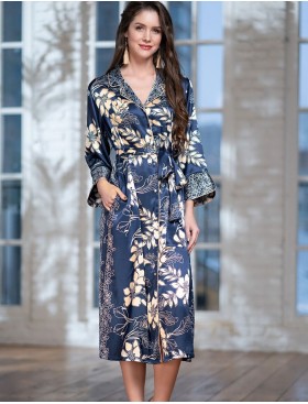 Атласный халат на пуговицах Mia-Amore BLUE-MARINE 8449, Цвет: блюмарин, Размеры: 3XL