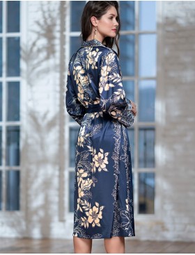 Атласный халат на пуговицах Mia-Amore BLUE-MARINE 8449, Цвет: блюмарин, Размеры: 3XL, изображение 2