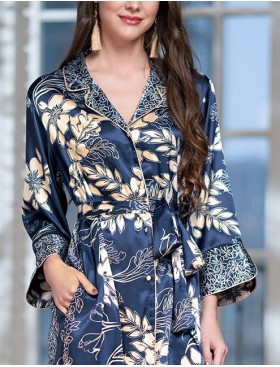 Атласный халат на пуговицах Mia-Amore BLUE-MARINE 8449, Цвет: блюмарин, Размеры: 3XL, изображение 4