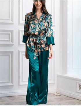 Шелковая пижама с брюками Mia-Amore EMERALD 3741, Цвет: изумрудный, Размеры: S