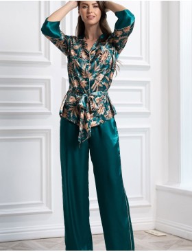 Шелковая пижама с брюками Mia-Amore EMERALD 3741, Цвет: изумрудный, Размеры: S, изображение 3