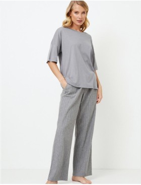 Пижама женская с фланелевыми брюками Aruelle CORY, Цвет: серый, Размеры: L, изображение 2