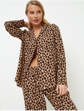 Леопардовая пижама с брюками Aruelle SUSAN, Цвет: кофейный, Размеры: XS