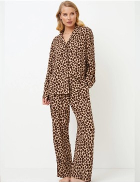 Леопардовая пижама с брюками Aruelle SUSAN, Цвет: кофейный, Размеры: XS, изображение 2