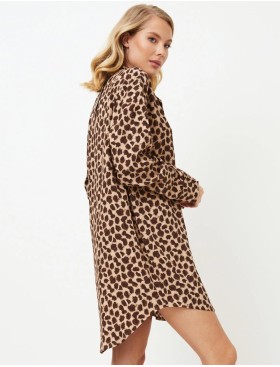 Леопардовая рубашка из вискозы Aruelle SUSAN, Цвет: кофейный, Размеры: XS, изображение 2