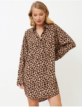 Леопардовая рубашка из вискозы Aruelle SUSAN, Цвет: кофейный, Размеры: XS, изображение 3