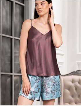 Шелковый комплект топ и шорты Mia-Amore PROSECCO 4224, Цвет: бирюзовый+шоколад, Размеры: M, изображение 3