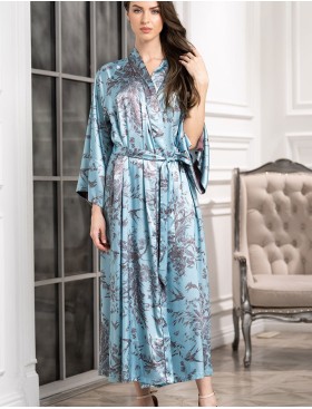 Шелковый длинный халат Mia-Amore PROSECCO 4229, Цвет: бирюзовый, Размеры: 2XL/3XL