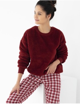 Домашний комплект с плюшевым свитшотом Sensis BESSIE, Цвет: бордовый, Размеры: M