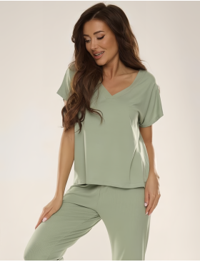 Пижама с брюками De Lafense 694 FREYA II оливковый, Цвет: оливковый, Размеры: 2XL