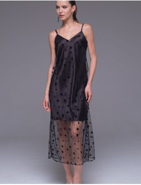 Длинная прозрачная сорочка из сетки Mia-Amore ANDROMEDA 4301 черный, Цвет: черный, Размеры: 2XL