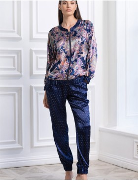 Шелковый домашний костюм Mia-Amore ETRO 3524, Цвет: темно-синий, Размеры: S
