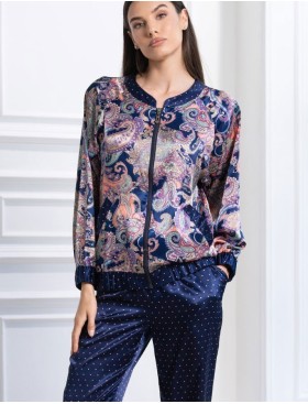 Шелковый домашний костюм Mia-Amore ETRO 3524, Цвет: темно-синий, Размеры: S, изображение 4