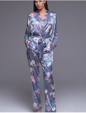 Шёлковая пижама тройка Mia-Amore HENRIETTA 3751, Цвет: жемчужно-серый, Размеры: XL