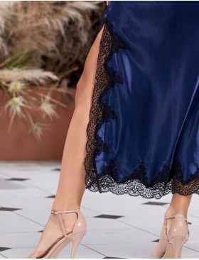 Длинная сорочка из шёлка Mia-Amore ISABELLA 3184 синий с черным, Цвет: синий с черным, Размеры: S, изображение 3