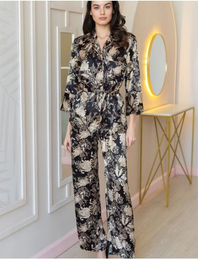 Шелковая пижама со штанами Mia-Amore YASMINA 3665, Цвет: черный, Размеры: 5XL, изображение 4