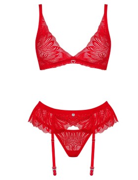 Кружевной комплект с поясом Obsessive CHILISA SET, Цвет: красный, Размеры: XL/2XL, изображение 3