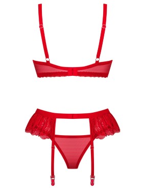 Кружевной комплект с поясом Obsessive CHILISA SET, Цвет: красный, Размеры: XL/2XL, изображение 4
