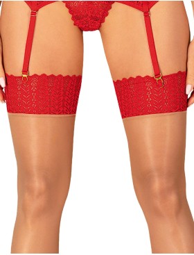 Чулки с кружевной коронкой Obsessive INGRIDIA STOCKING, Цвет: телесный/красный, Размеры: M/L, изображение 3