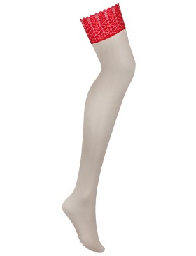 Чулки с кружевной коронкой Obsessive INGRIDIA STOCKING, Цвет: телесный/красный, Размеры: M/L, изображение 4