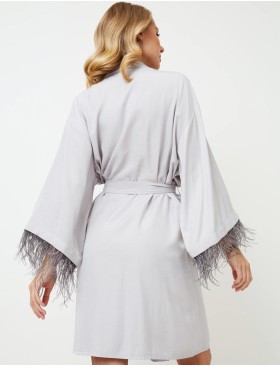 Халат-кимоно с перьями Aruelle BRIGITTE GREY, Цвет: светло-серый, Размеры: XS, изображение 2