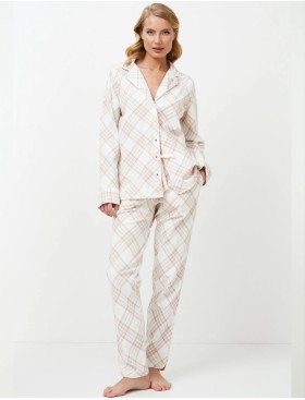Фланелевая пижама с брюками Aruelle CAMILLE, Цвет: светло-бежевый/молоч, Размеры: S, изображение 2