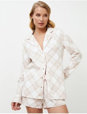 Фланелевая пижама с шортами Aruelle CAMILLE, Цвет: светло-бежевый/молоч, Размеры: M